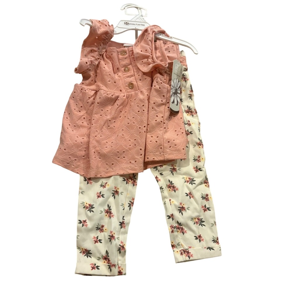 Daisy Fuentes Toddler Girls 24M Eyelet Peplum Top and Floral Pants Outfit Set